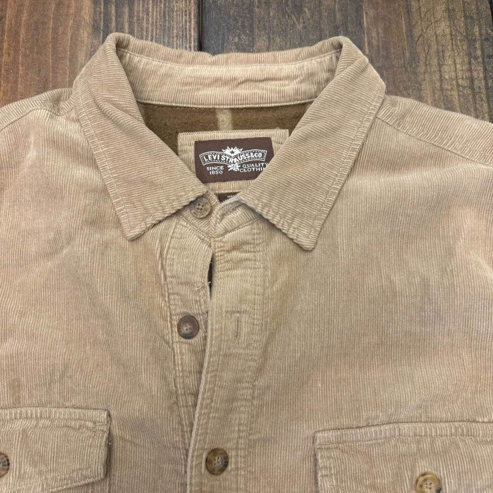 Levi Strauss Mens XL Tan Corduroy Fleece Lined Plaid Shirt Jacket Shacket